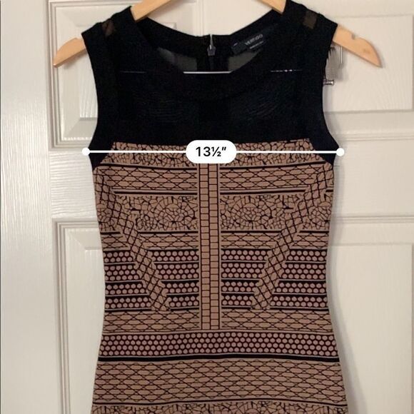 EUC Vertigo Bodycon Black Tan Aztec Print Dress S - Picture 7 of 9
